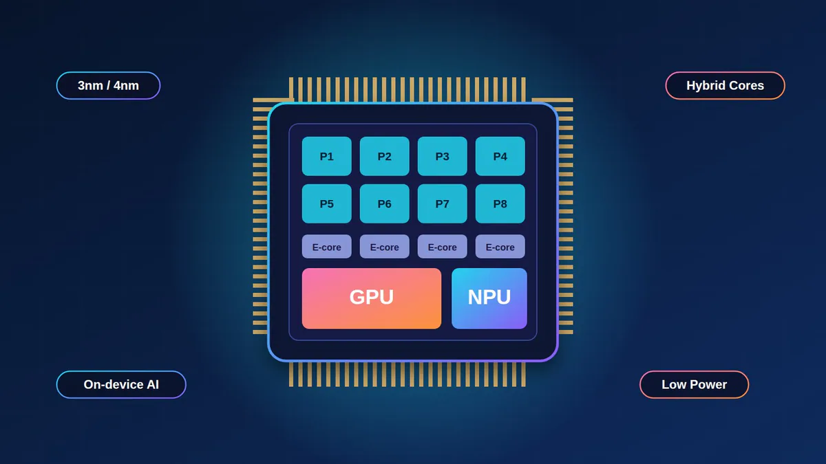 نمای داخلی پردازنده لپتاپ نسل جدید با هستههای CPU، GPU و NPU
