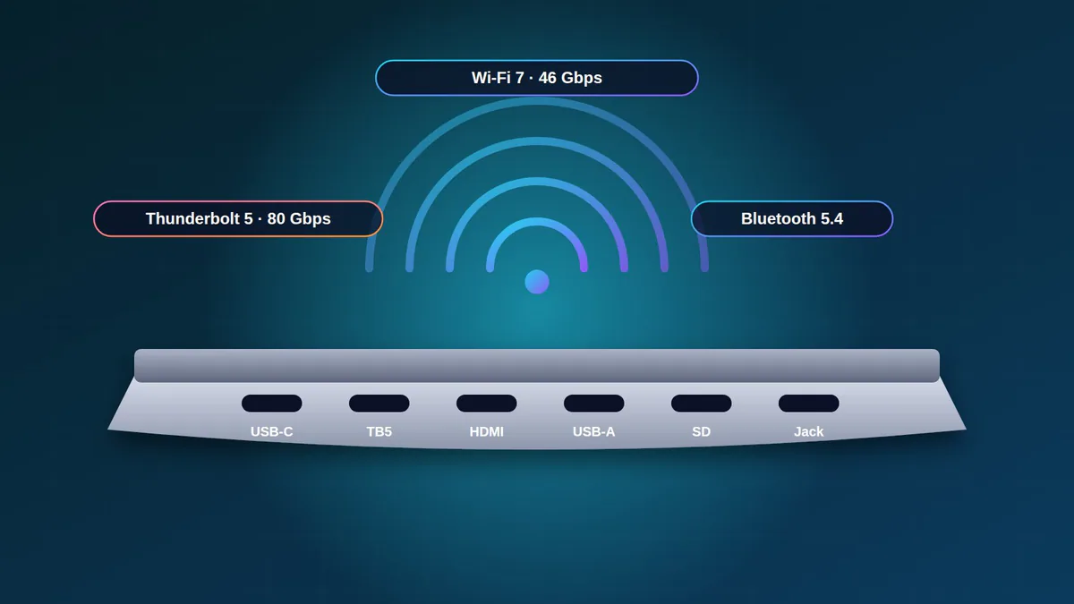 پورتهای Thunderbolt 5 و USB-C و اتصال Wi-Fi 7 در لپتاپ نسل جدید