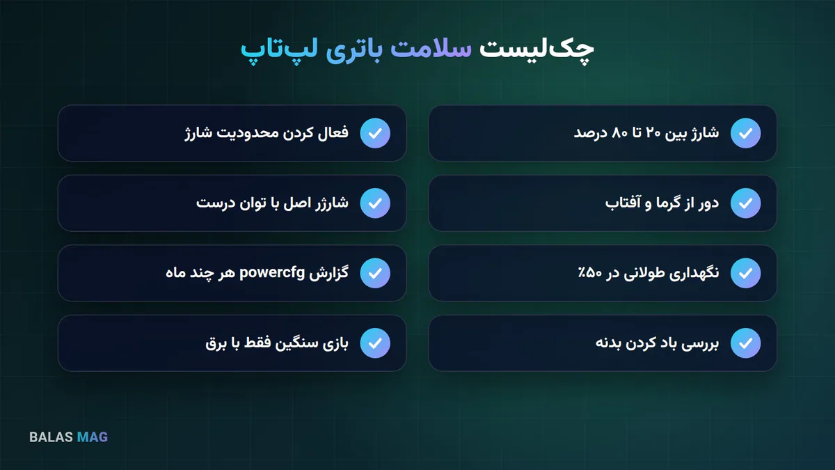 چک‌لیست سلامت باتری لپ‌تاپ