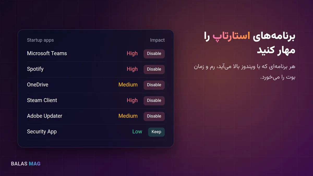 غیرفعال کردن برنامه‌های استارتاپ برای افزایش سرعت لپ‌تاپ